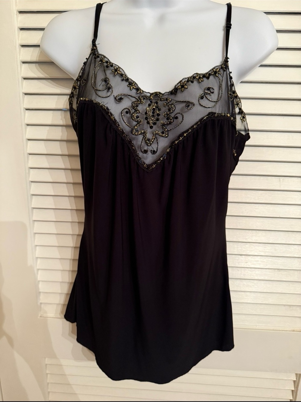 Black Embellished Sheer Yoke Camisole